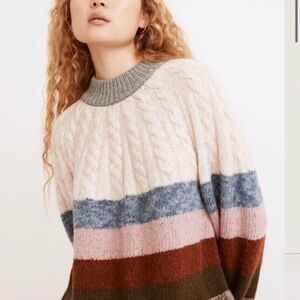 Madewell Deacon Cableknit Mockneck Sweater in Stripe